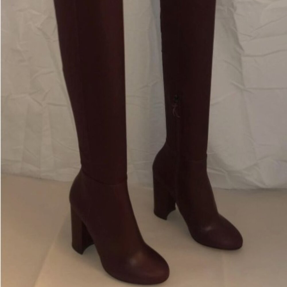 37/US6.5 ❤️ITALY Slouch Stretch Real Leather Over Knee Thigh High Heels boot